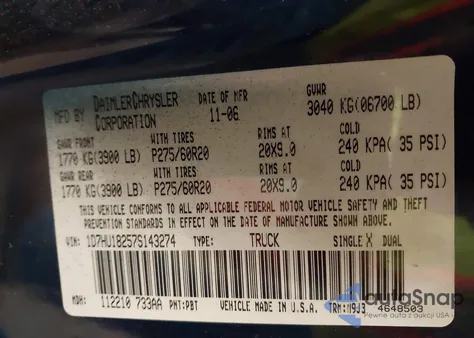 2007 Dodge Ram 1500 Slt/Trx4 Off Road/Sport из США, поврежденный, VIN 1D7HU18257S143274